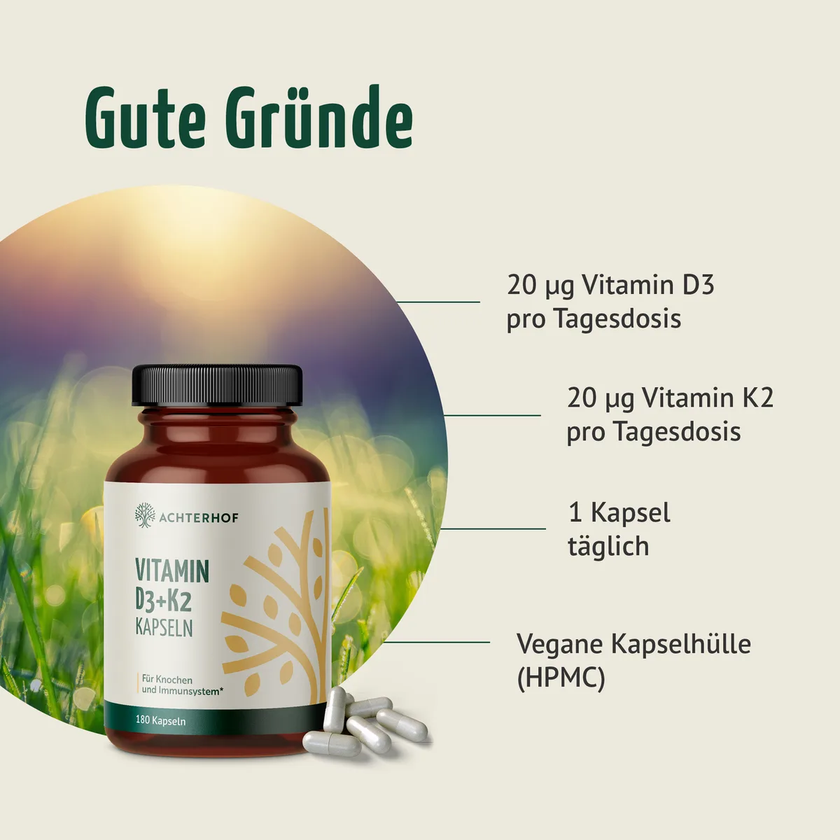 Vitamin D3+K2 Kapseln (180 Kapseln) – Bild 2