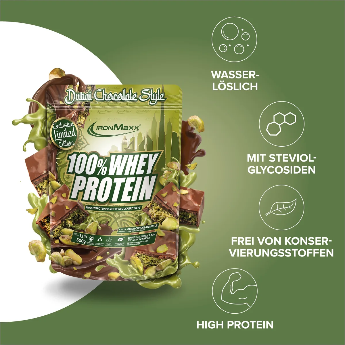 100% Whey Protein (500g) - Dubai Chocolate Style – Bild 7