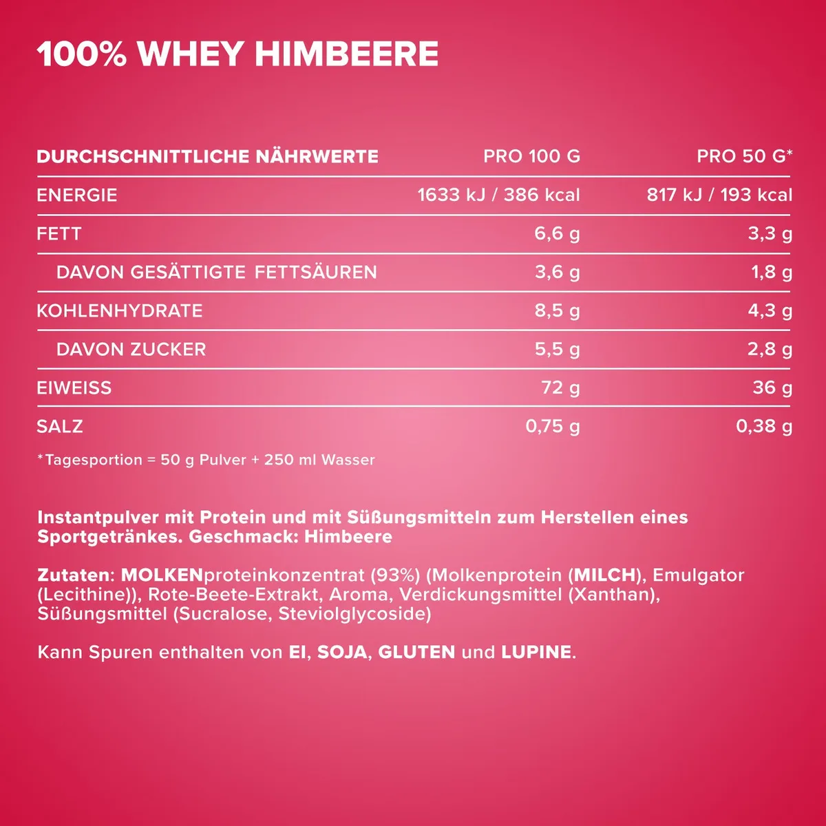 100% Whey Protein (900g) - Himbeere – Bild 4