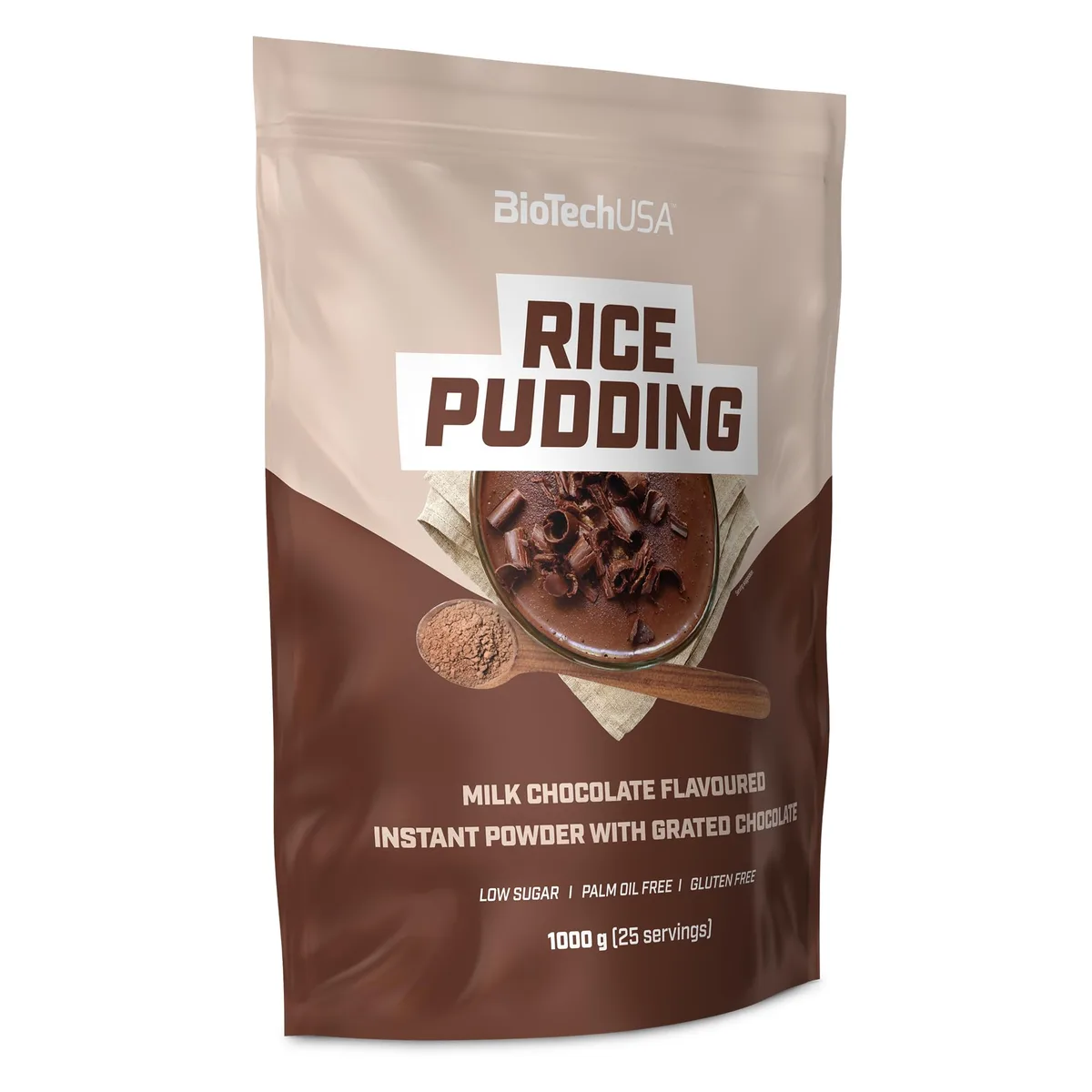 BioTechUSA Rice Pudding | Instant-Milchreis-Pulver | Mit geriebenen Schokoladenstückchen | Niedriger Zuckergehalt | Glutenfrei, 1000 g, Milchschokolade