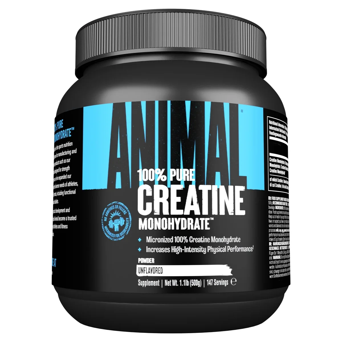 ANIMAL Pure Creatine Monohydrate – reines, mikronisiertes Kreatin Monohydrat Pulver – 5 g Kreatin pro Portion – leicht absorbierbar & geschmacksneutral – 500 g