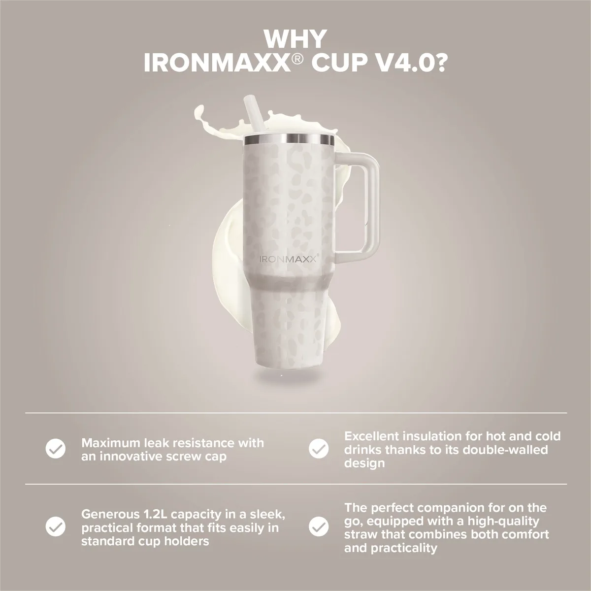 IronMaxx Cup V4.0 (1200ml) - Leo-Style Ivory – Bild 7