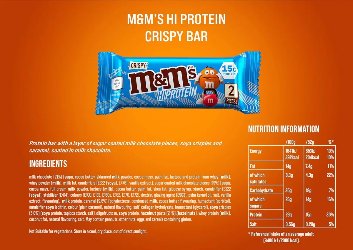 M&M's Crispy High Protein Bar Milk Chocolate (12x52g) – Bild 3