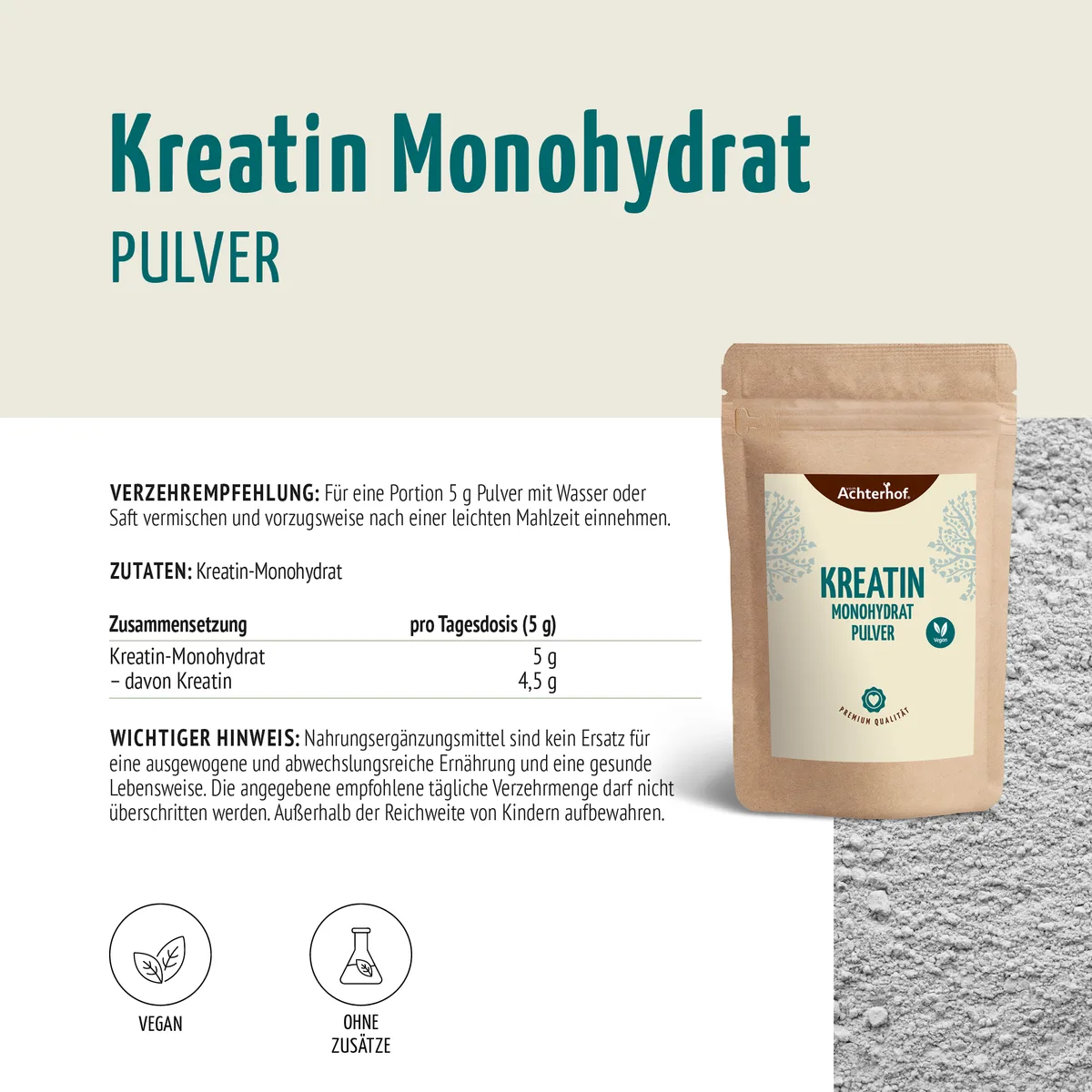 Kreatin Monohydrat Pulver (100g) – Bild 7