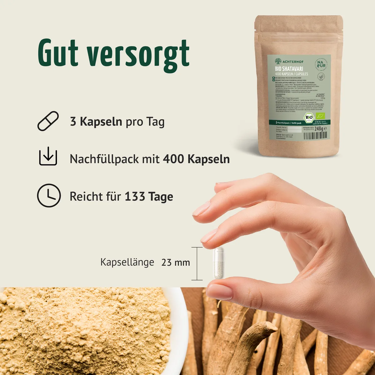 Bio Shatavari Kapseln Nachfüllpack (400 Kapseln) – Bild 5