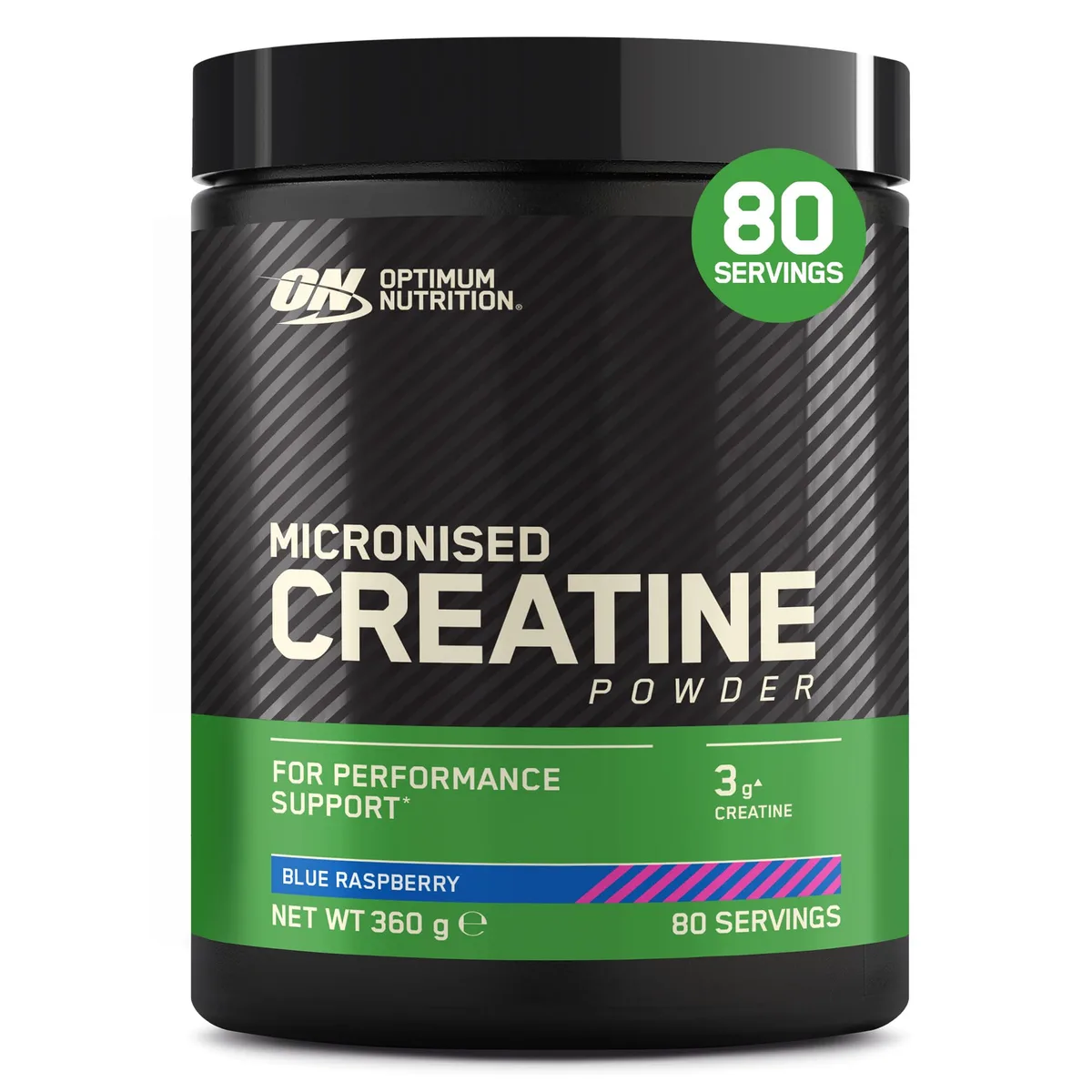 Optimum Nutrition Mikronisiertes Kreatin Pulver, Geschmack Blue Raspberry, 360g, 80 Portionen