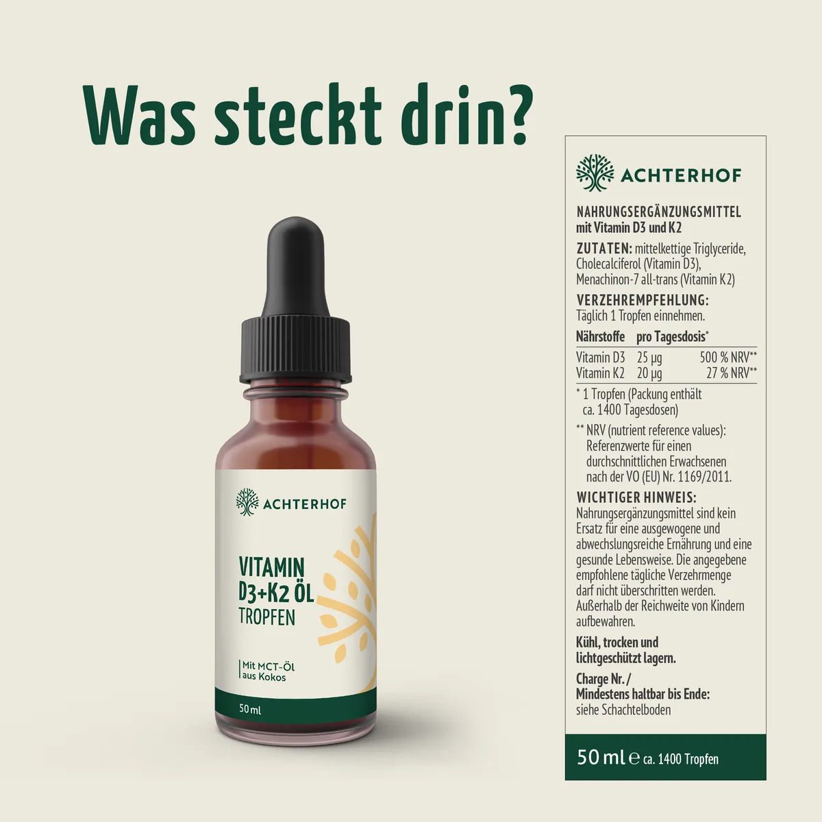 Vitamin D3+K2 Öl Tropfen (50ml) – Bild 7