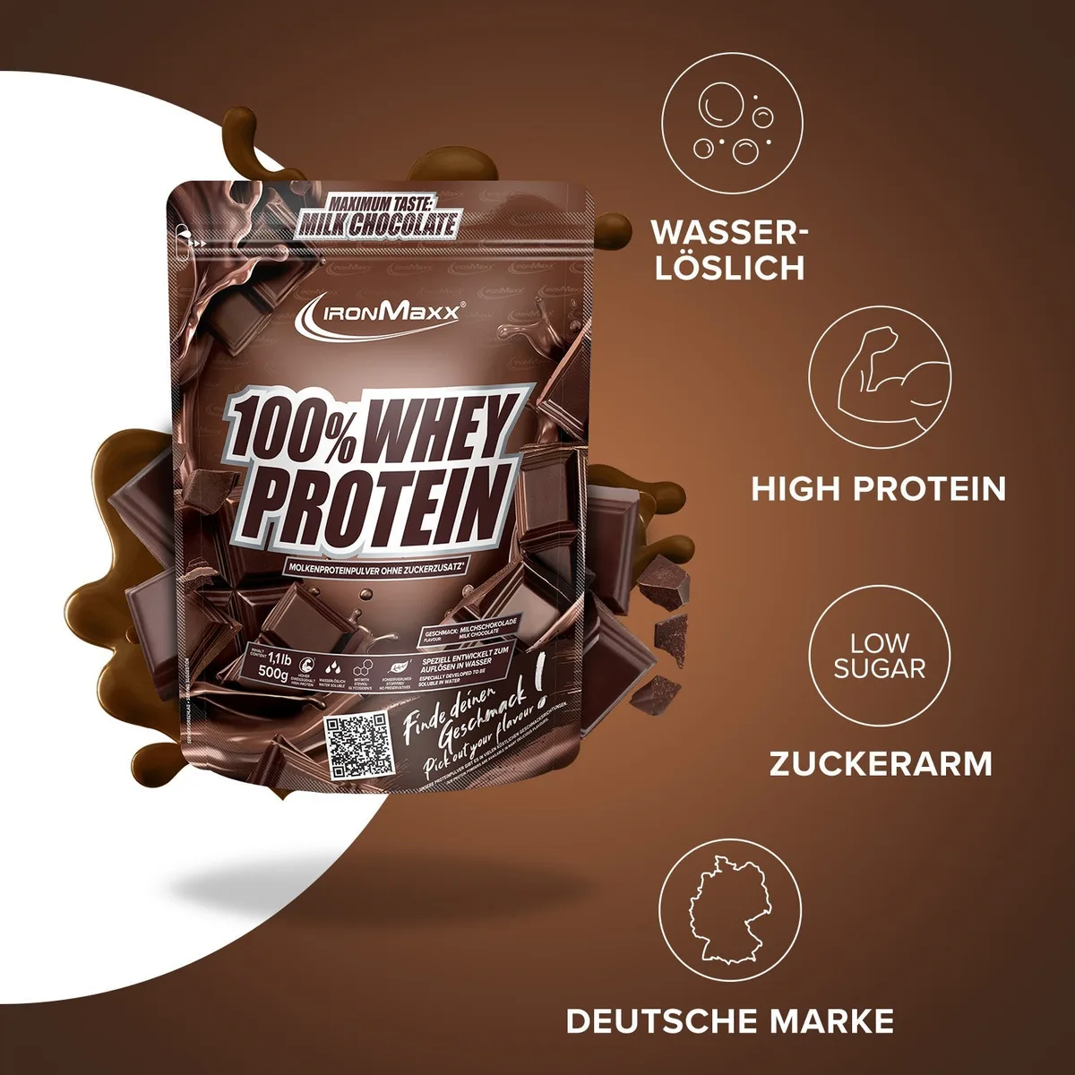100% Whey Protein (500g) - Milchschokolade – Bild 2