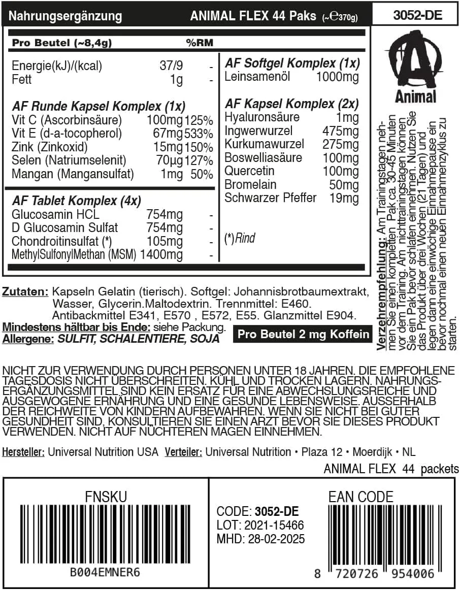 ANIMAL Flex Comprehensive Joint Care - 4 einzigartige Komplexe für Gelenke, Knochen & Knorpel - mit Vitamin A & E, Glucosamin, Leinsamenöl & Hyaluronsäure - 44 Packungen – Bild 8