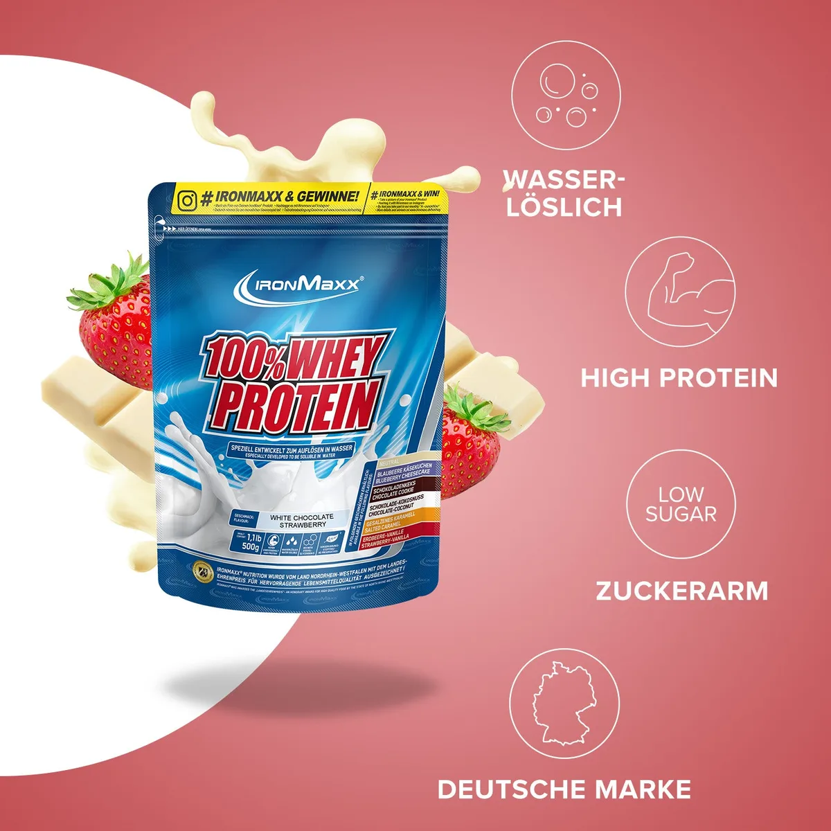 100% Whey Protein (500g) - Weiße Schokolade-Erdbeere – Bild 3