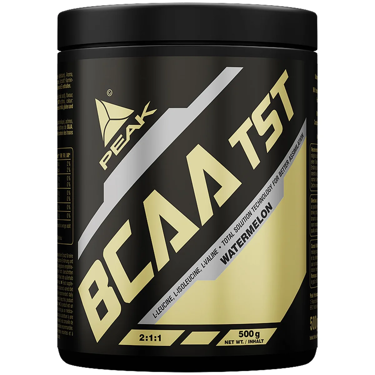 PEAK BCAA - TS-Technology - 500g Geschmack Watermelon I 38 Portionen I verzweigtkettige Aminosäuren I 2:1:1 (Leucin : Isoleucin : Valin) I schnelle Resorption I vegan