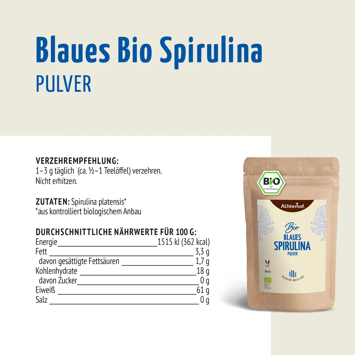 Blaues Bio Spirulina Pulver (100g) – Bild 7