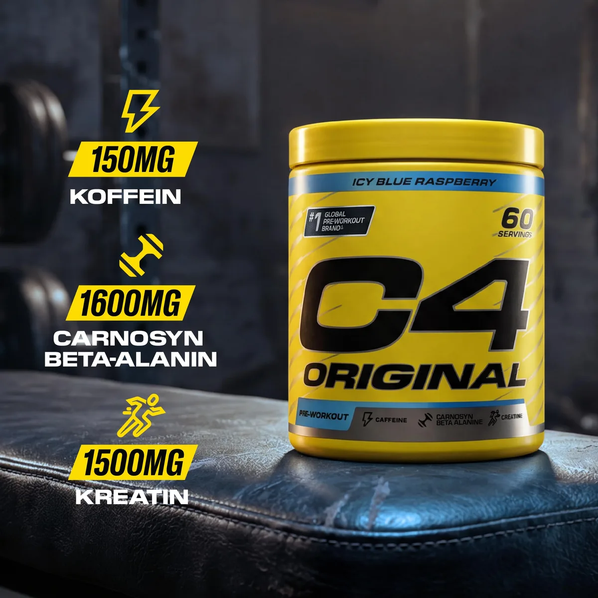 C4 Original - Pre-Workout-Booster - Getränkepulver für Energy Drink | 150 mg Koffein + Beta-Alanin + Kreatin-Monohydrat (Icy Blue Razz (Himbeere), 60 Portionen) – Bild 2