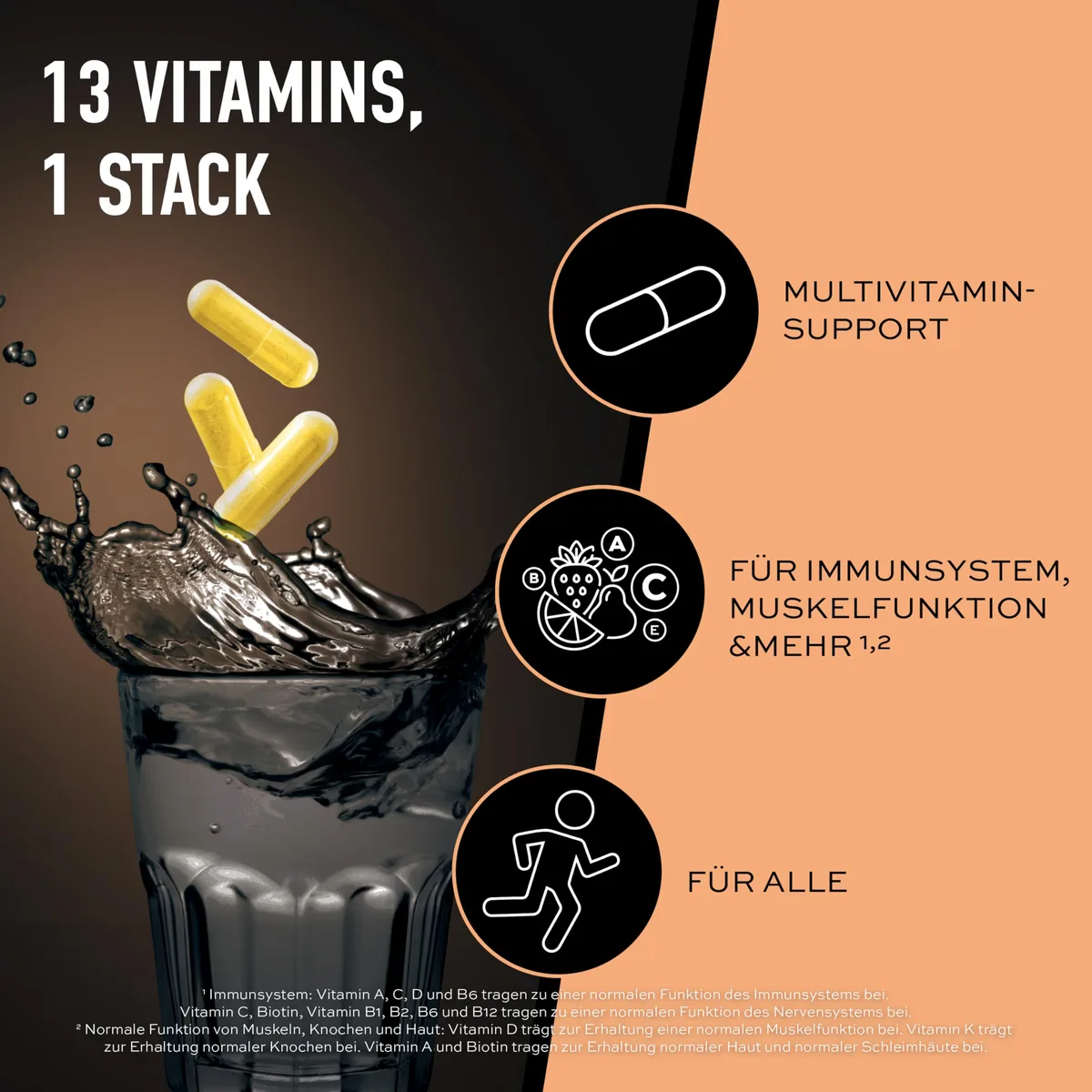 ESN Vitamin Stack, Multivitamin Kapseln, 120 Stück - 4 Monate Vorrat, hochdosiert, 13 wertvolle Vitamine in einer Kapsel, nur 1 Kapsel täglich, made in Germany – Bild 2
