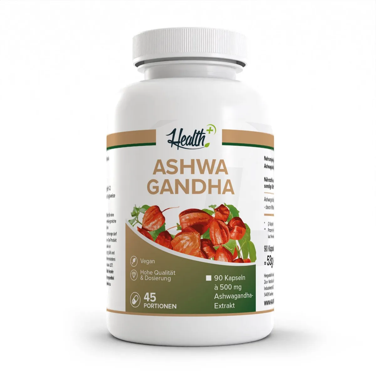HEALTH+ ASHWAGANDHA mit KSM-66, 90 Kapseln