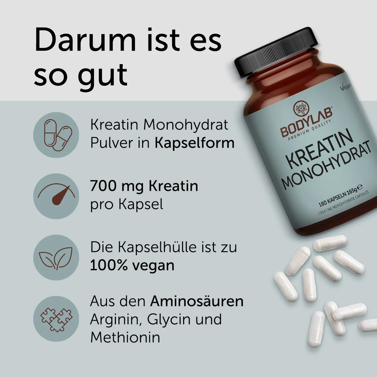 Kreatin Monohydrat (180 Kapseln) – Bild 2