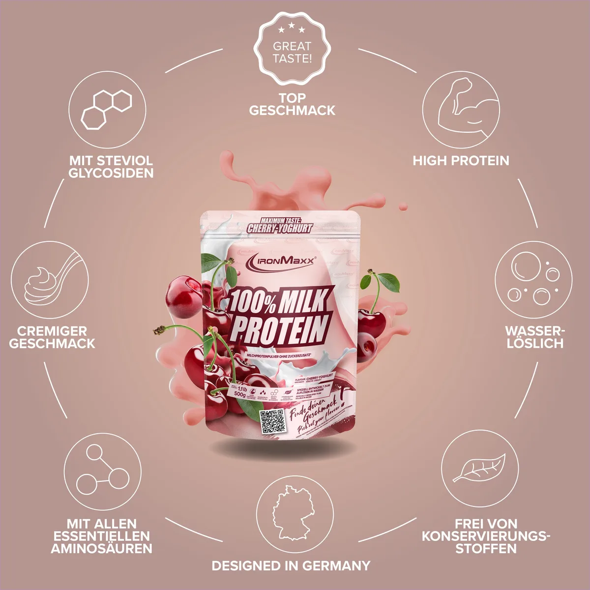 100% Milk-Protein (500g) - Cherry Yoghurt – Bild 6
