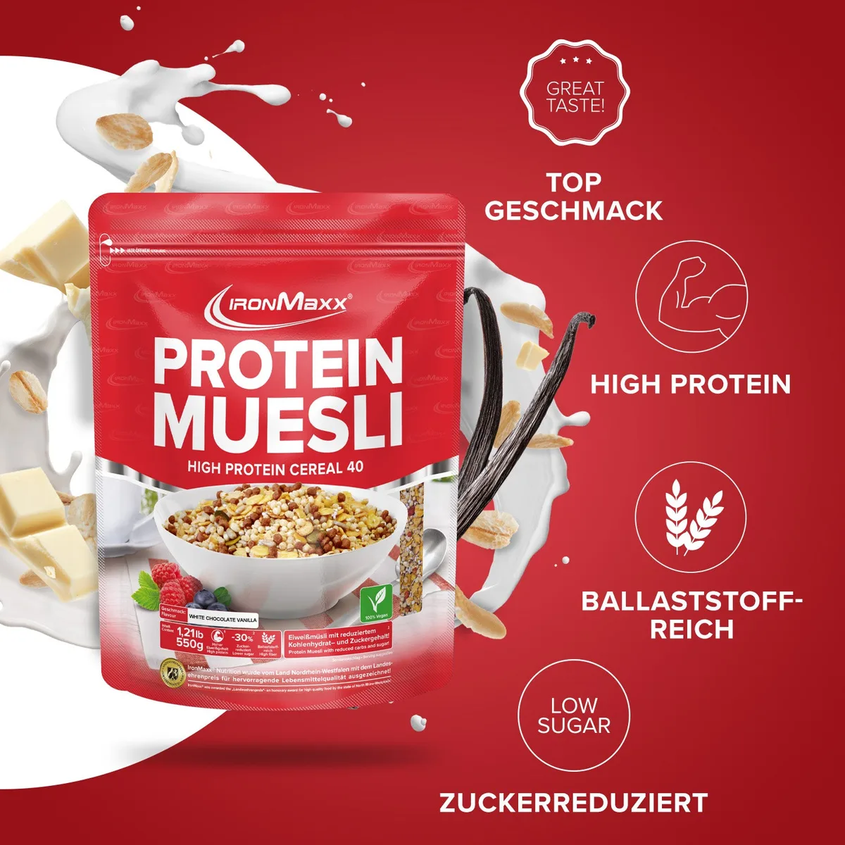Protein Müsli (550g) - White Chocolate Vanilla – Bild 7