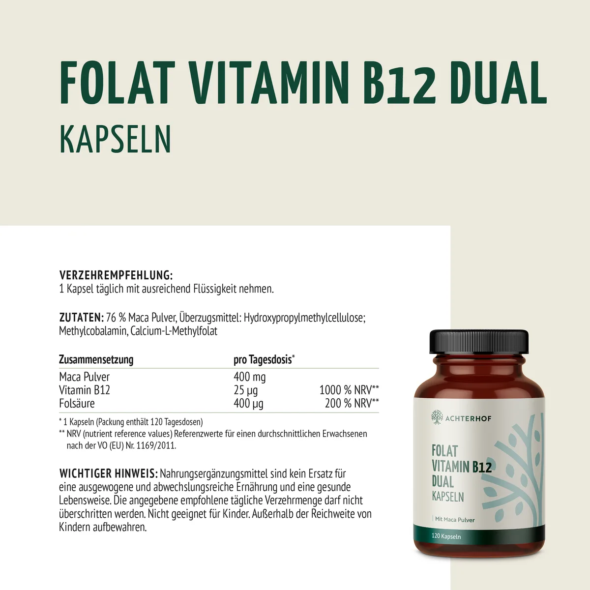 Folat Vitamin B12 Dual Kapseln (120 Kapseln) – Bild 6