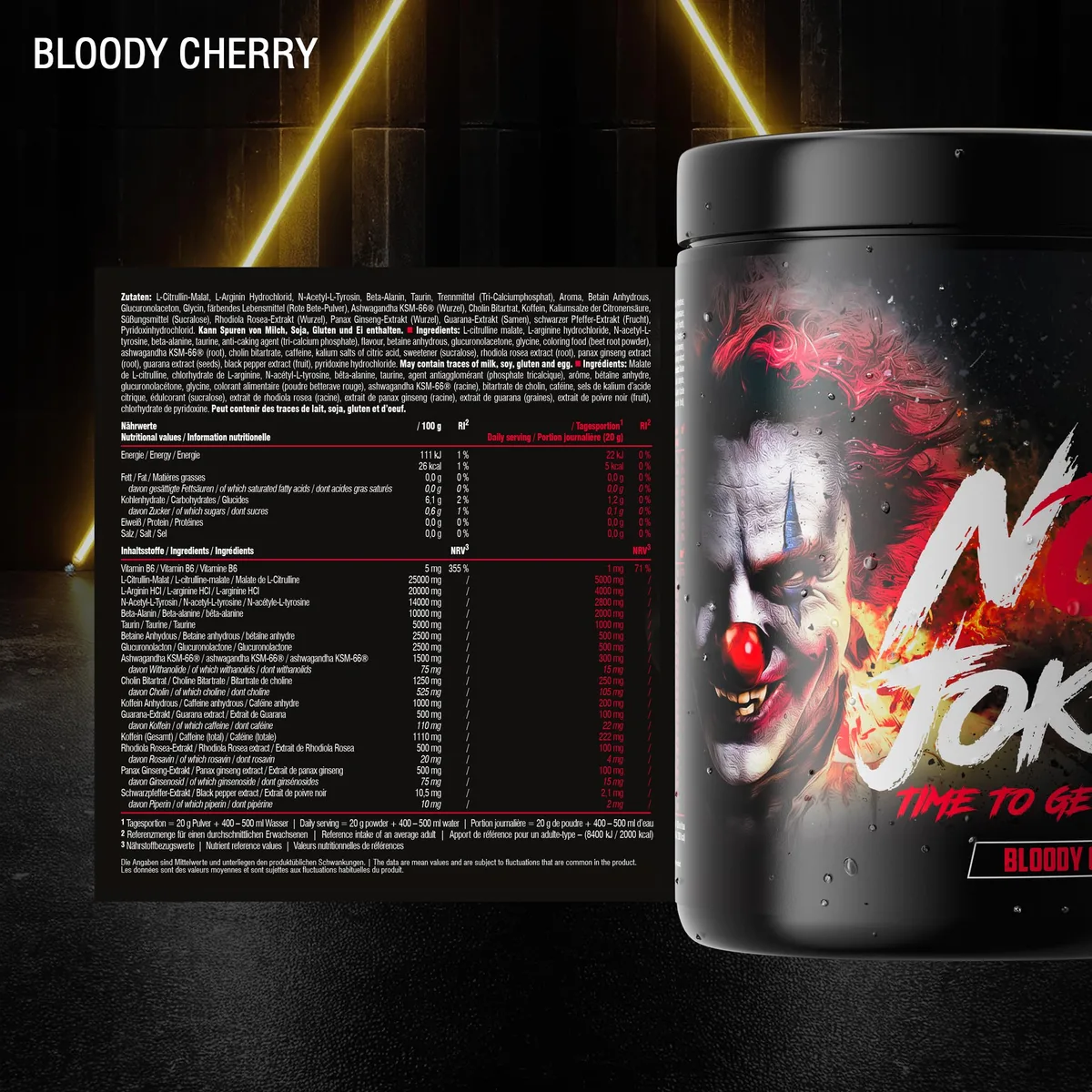 PEAK No Jokes - 600g Geschmack Bloody Cherry I 30 Portionen I Concentrated Pre Workout Booster mit L-Citrullin, L-Arginin HCl, Koffein und Beta Alanin für Pump und Fokus I vegan – Bild 2