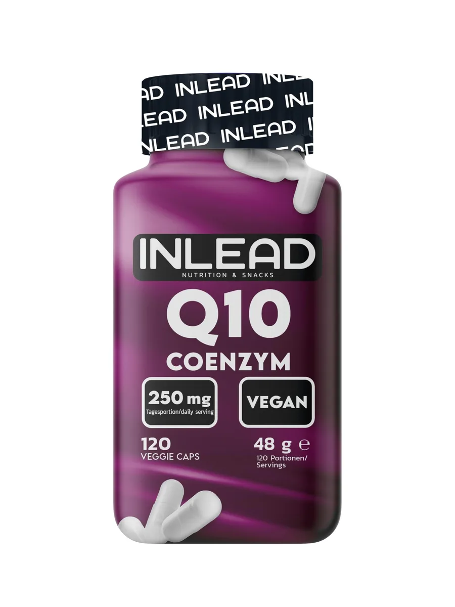 INLEAD - Q10 Coenzym 250mg | Hochdosiertes Ubichinon mit Vitamin E & schwarzem Pfefferextrakt | Vegan, Glutenfrei & Laktosefrei - 120 Kapseln