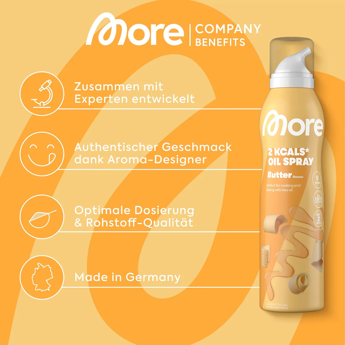 MORE 2 Kalorien Ölspray, 800 Sprühstöße, Geschmack: Butter, Pfannenspray zum Braten, Backen & Grillen – Bild 5