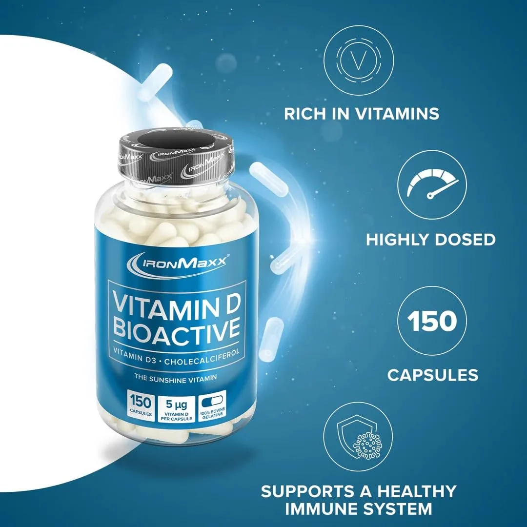 IronMaxx Vitamin D Bioactive - 150 Kapseln | Bioaktives Vitamin D für gesunde Knochen und Immunsystem | 5 µg Vitamin D pro Kapsel – Bild 2