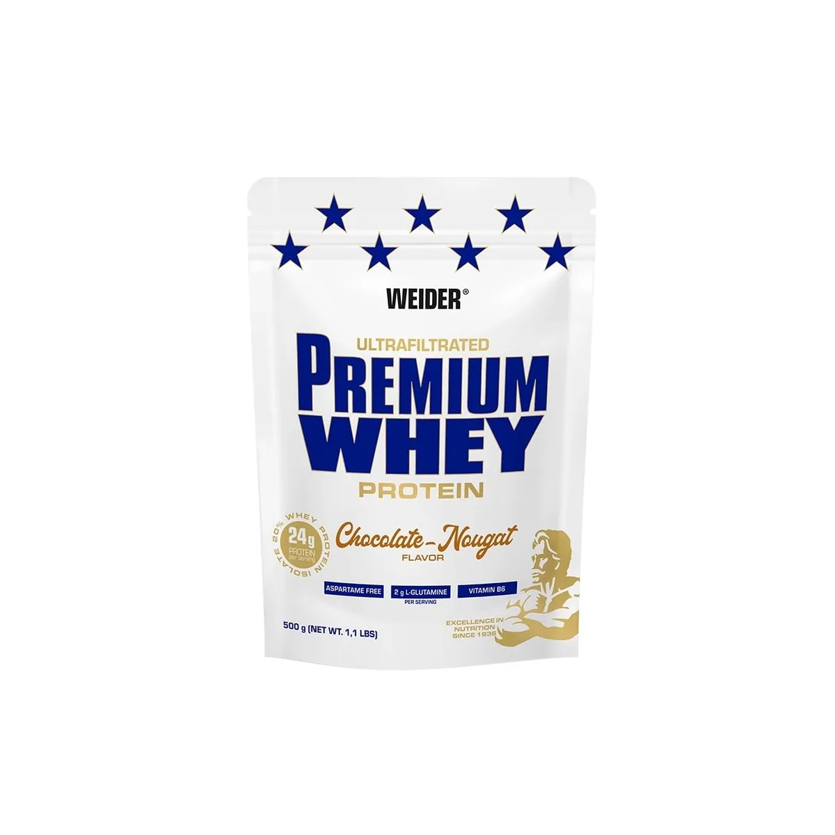 Weider Premium Whey Protein Pulver - Hoher Proteingehalt, wenig Kohlenhydrate & wenig Fett mit L-Glutamin und Vitamin B6-500g - Schoko-Nougat