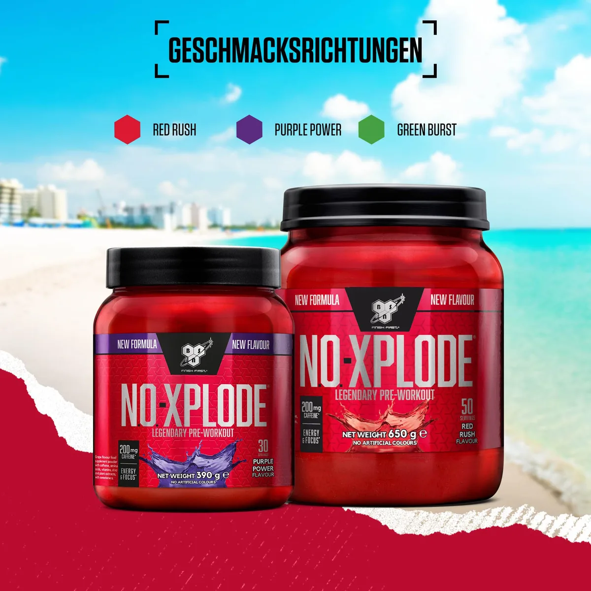 BSN Nutrition N.O.-Xplode Pre-Workout Pulver Nahrungsergänzungsmittel, mehr Energie und Konzentration mit Koffein, Aminosäuren, Vitamin C und Zink, Geschmacksrichtung Purple Power, 30 Portionen, 390 g – Bild 5