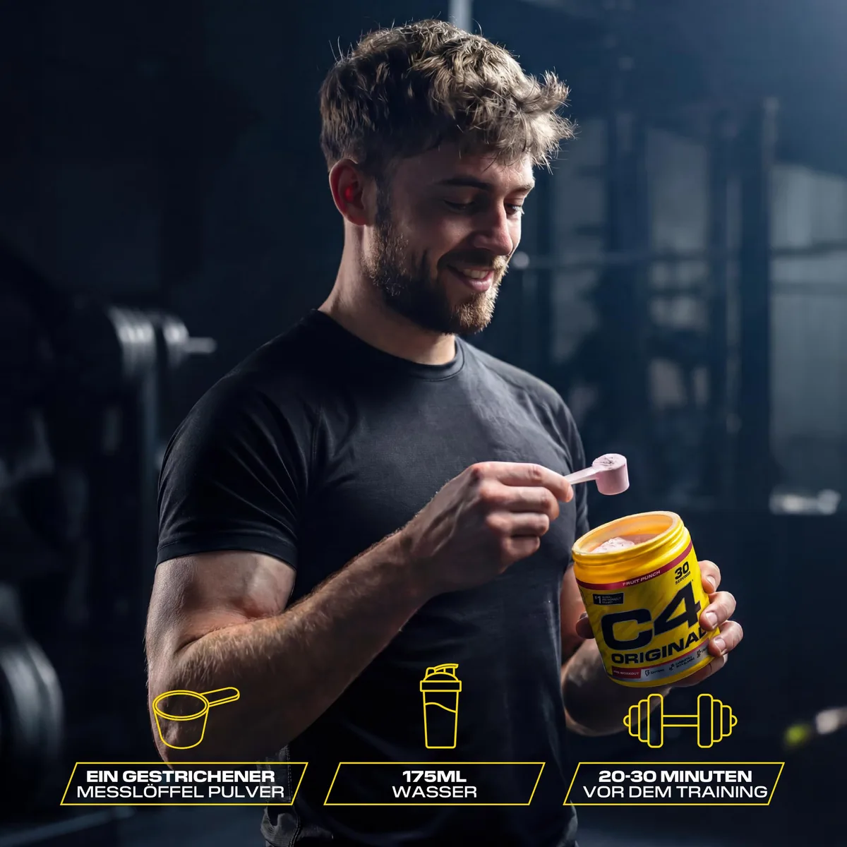 C4 Original - Pre-Workout-Booster - Getränkepulver für Energy Drink | 150 mg Koffein + Beta-Alanin + Kreatin-Monohydrat (Grüner Apfel, 30 Portionen) – Bild 4