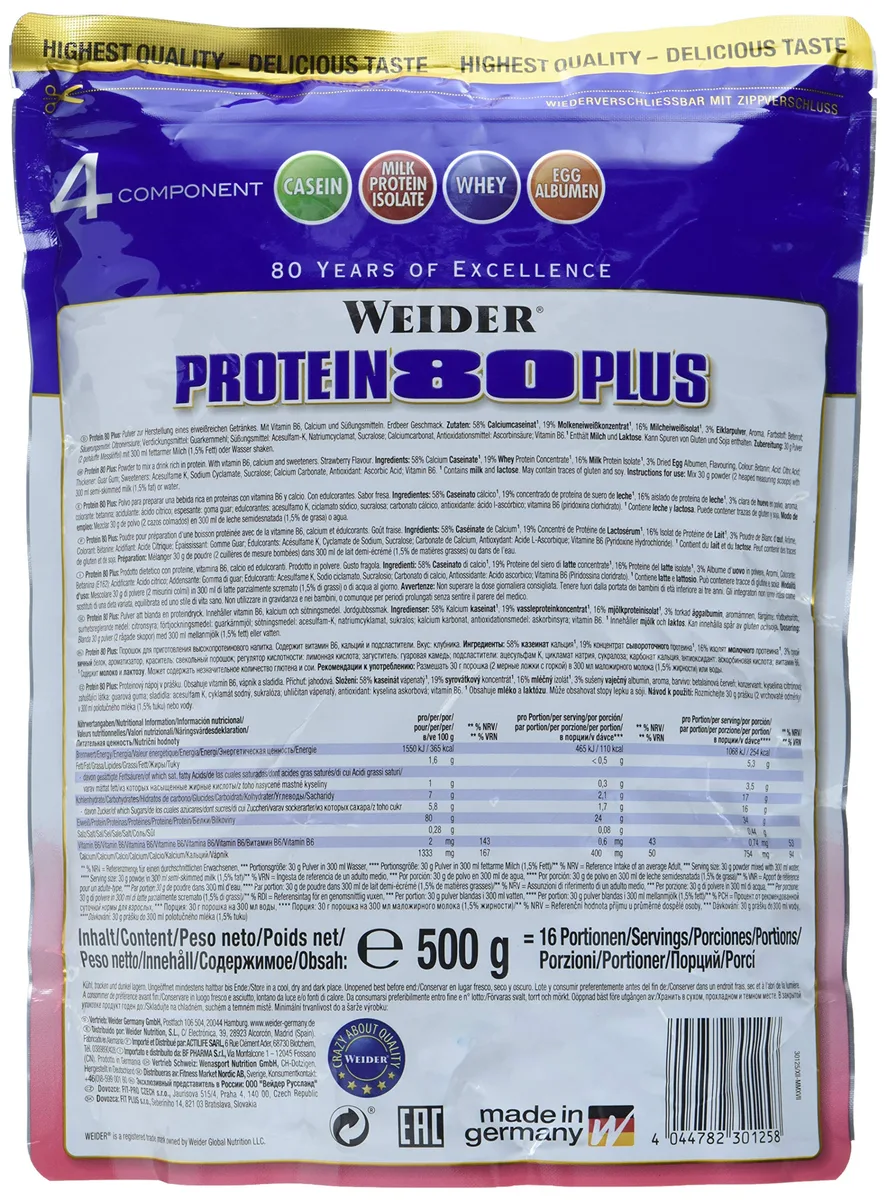 Weider Protein 80 plus 2 x 500g Beutel 2er Pack Erdbeere – Bild 2