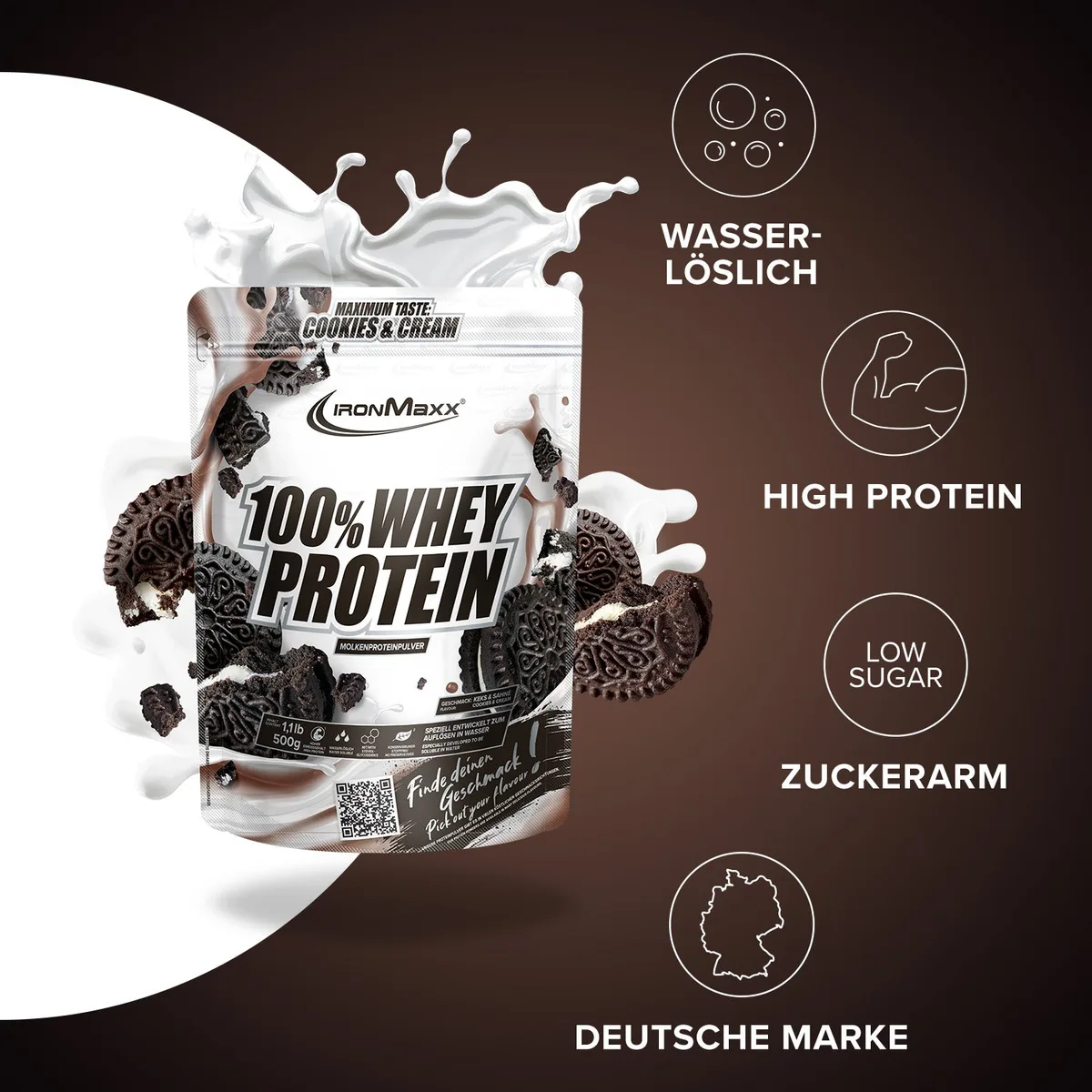 100% Whey Protein (500g) - Cookies & Cream – Bild 2